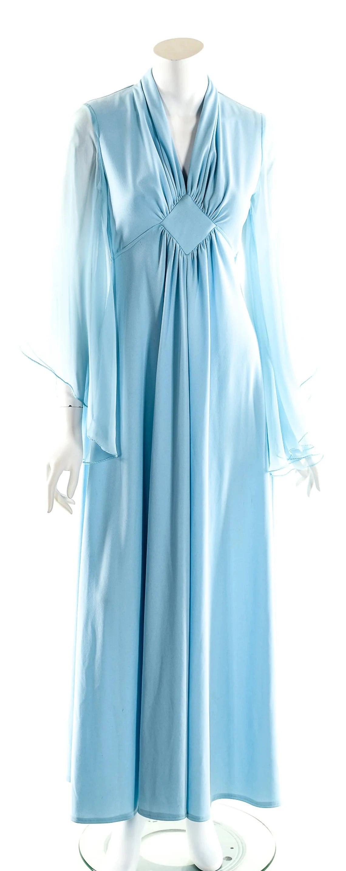 Baby Blue Dress Chiffon Maxi Dress Angle Sleeve Dress Dramatic Chiffon Sleeve Dress Plunging Neckline Dress Princess Dress