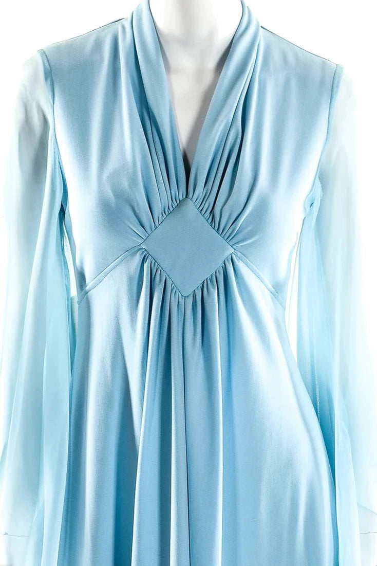 Baby Blue Dress Chiffon Maxi Dress Angle Sleeve Dress Dramatic Chiffon Sleeve Dress Plunging Neckline Dress Princess Dress