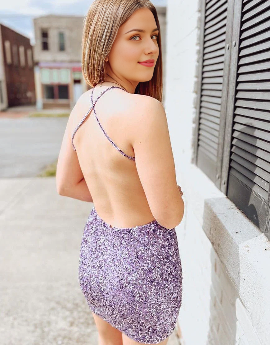 Backless Bodycon Criss-Cross Back Sequin Homecoming Dress