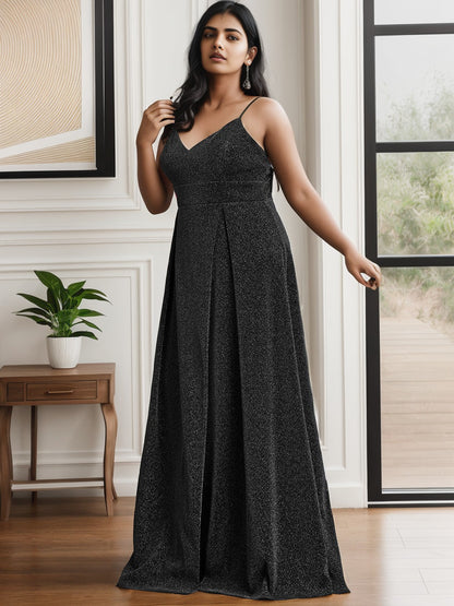 Weitese Plus Size Spaghetti Strap Shiny Formal Evening Dress for Wedding