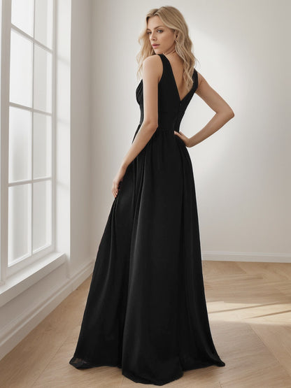 Weitese Sleeveless V-Neck Empire Waist High Slit Floor-Length Evening Dress