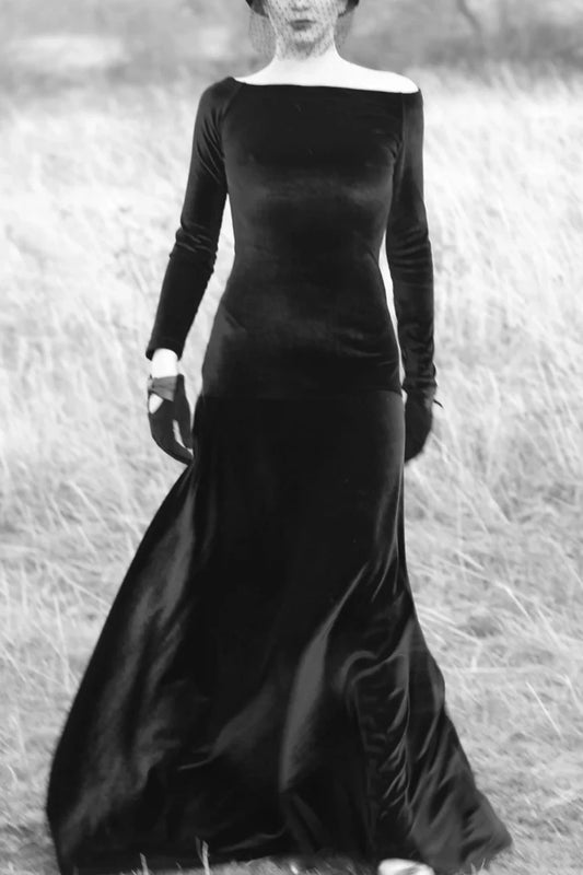 Black Velvet Dress Wedding Dress Formal Dress Velvet Gown Maxi Dress Off Shoulder Dress Winter Evening Dress