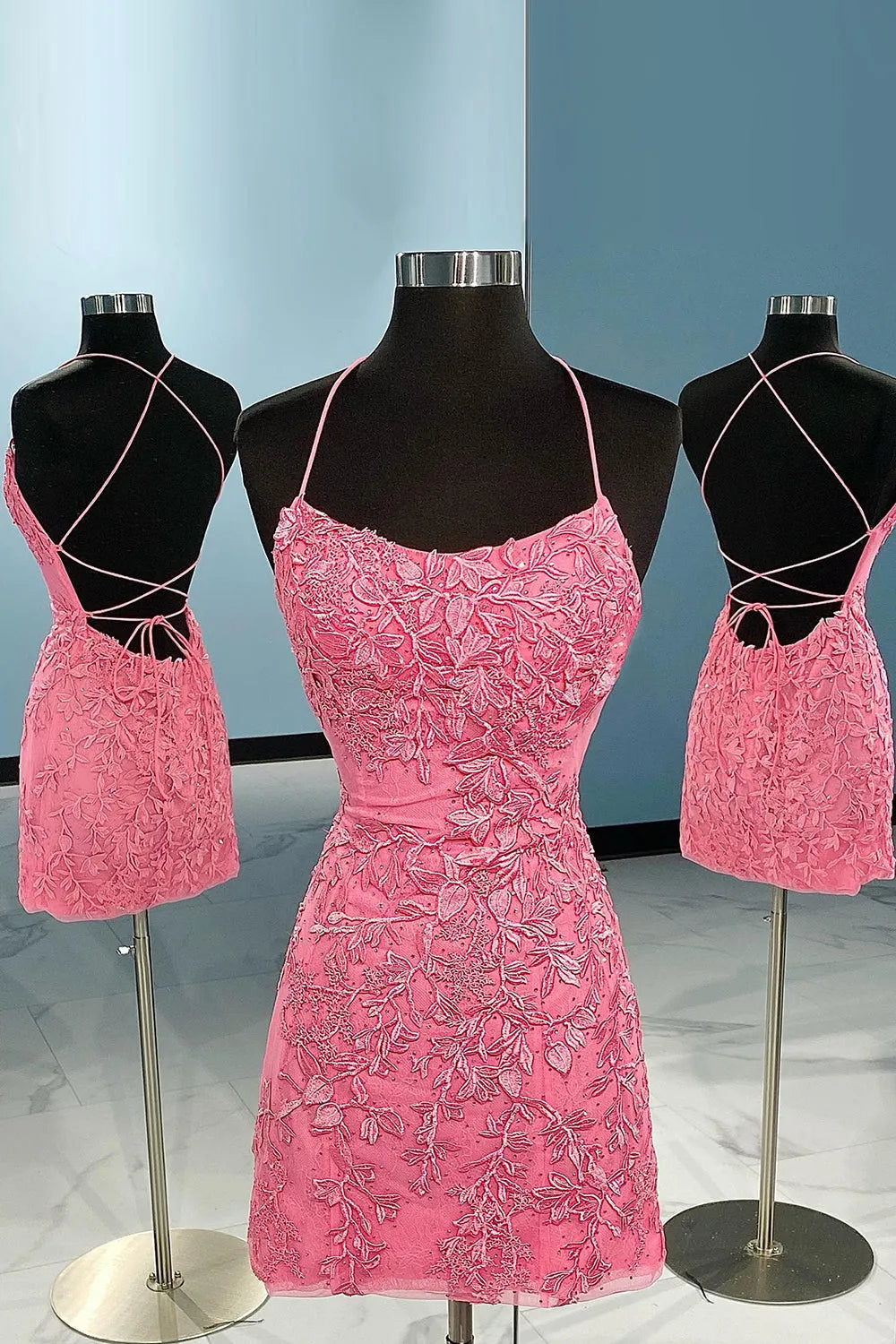 Bodycon Spaghetti Straps Pink Short Homecoming Dress