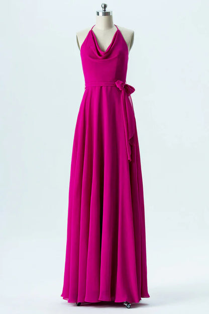 Halter Cowl Neck Bridesmaid Dress