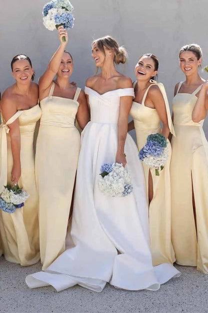 A-Line Straps Bridesmaid Dress with Slit