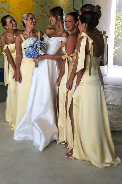 A-Line Straps Bridesmaid Dress with Slit