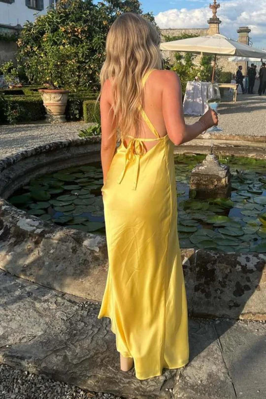 V-Neck Tie-Back Maxi Dress with Slit