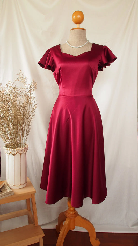 Burgundy Bridesmaid Dress V Neck Prom Vintage Modern Fit Flare Sweetheart Dress Retro Party Dress Elegant Christmas Dress