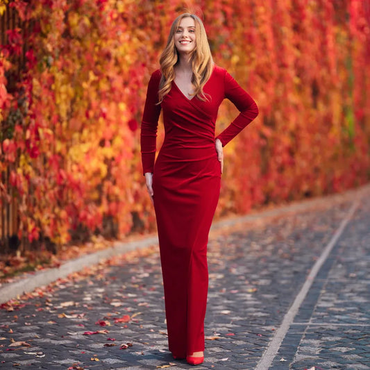 Burgundy Long Wrap Velvet Bodycon Dress Bridesmaid Velvet Dress Wedding Guest Dress Velvet  New Year Evening Dress Maxi Dress