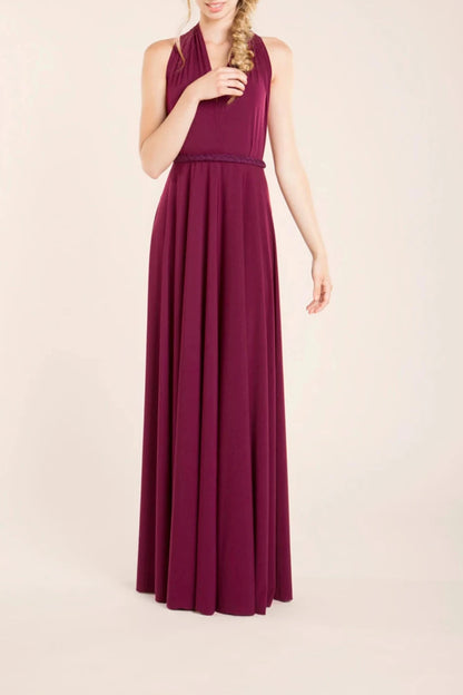 Burgundy Sleeveless Prom Dress Long Dress Burgundy Floor Length Dress Long Party Dress Wrap Prom Dresses