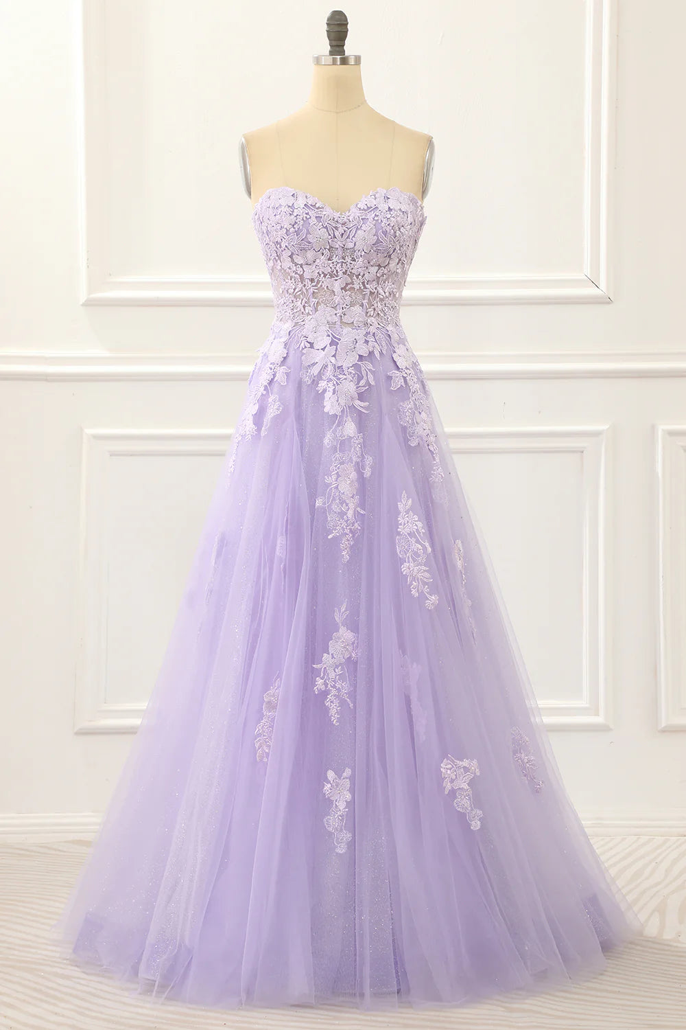 Off Shoulder Appliques Lavender Prom Dress With Feathers