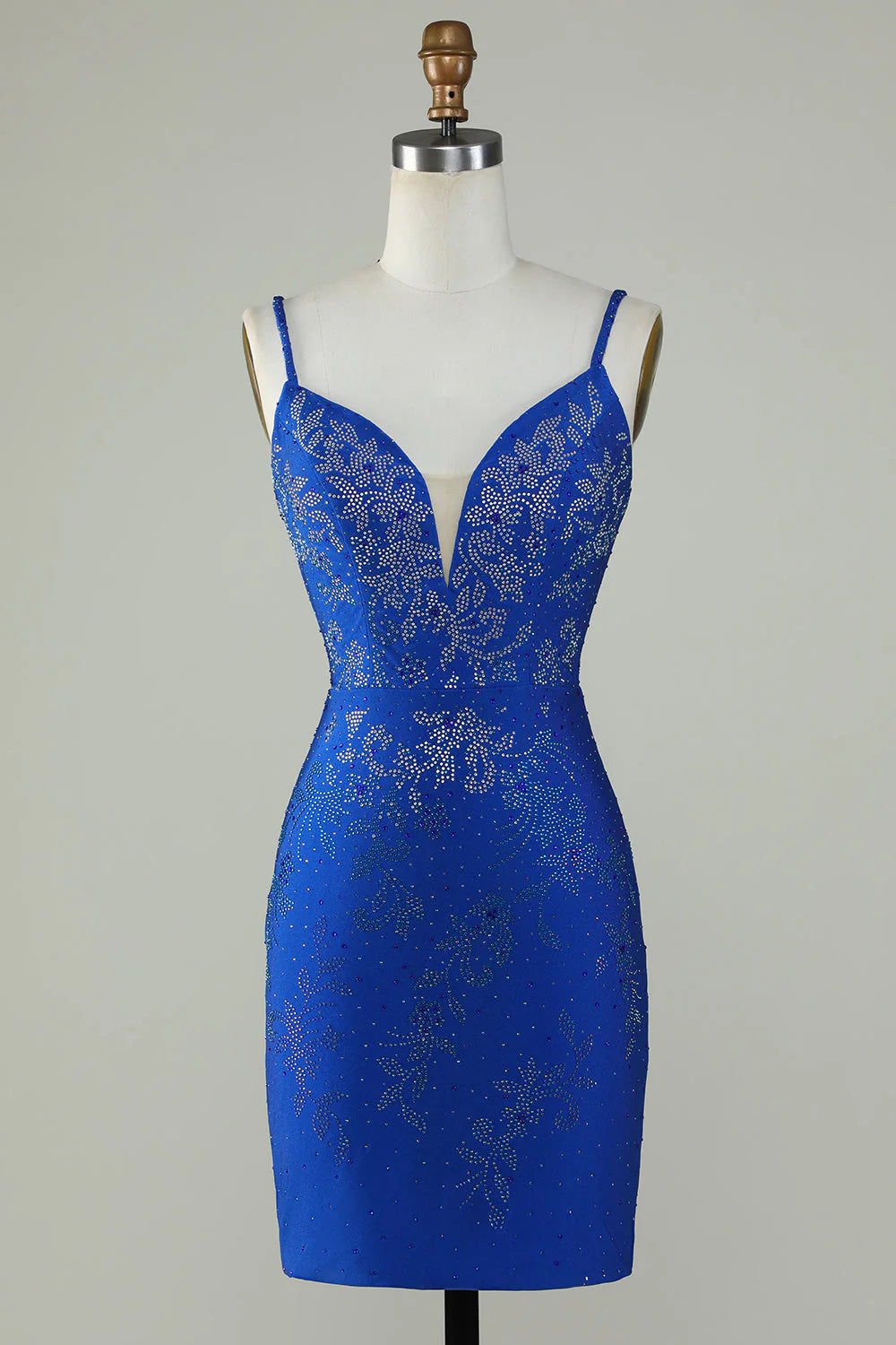 Beaded Spaghetti Straps Tight Royal Blue Homecoming Dress