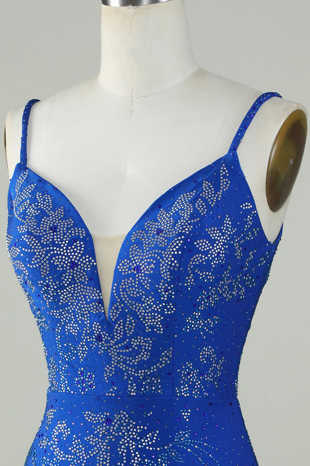 Beaded Spaghetti Straps Tight Royal Blue Homecoming Dress