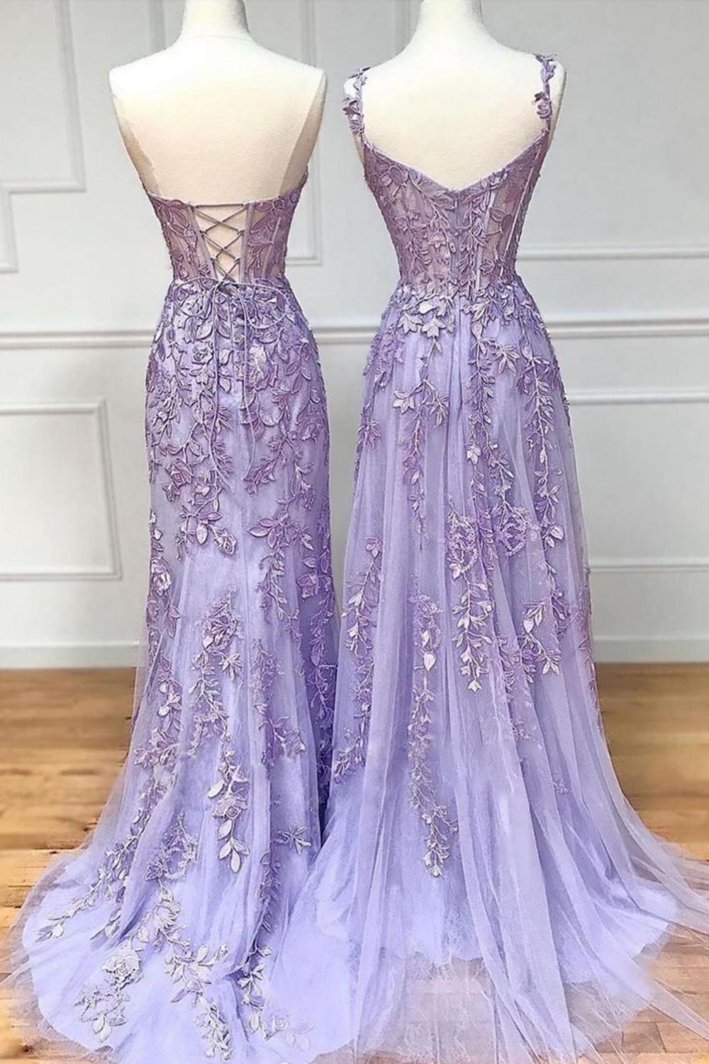 Weitese Charming Lilac Mermaid Corset Back Long Prom Dress With Appliques