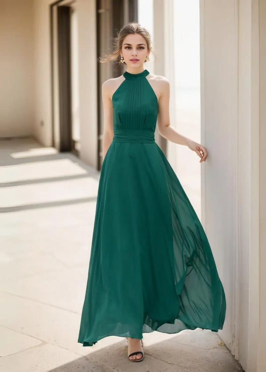 Chiffon Dress Boho Wedding Dress Sleeveless Wedding Guest Dress Bridesmaid Chiffon Dress Elegant Pleated Chiffon Dress Prom Dress