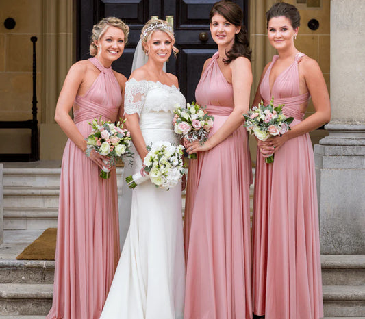 Dusty Rose Floor Length Long Chiffon Backless Multi-Way Bridesmaid Dresses