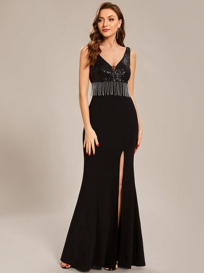 Weitese Custom Size Sequin Tassel High Slit Bodycon Evening Dresses