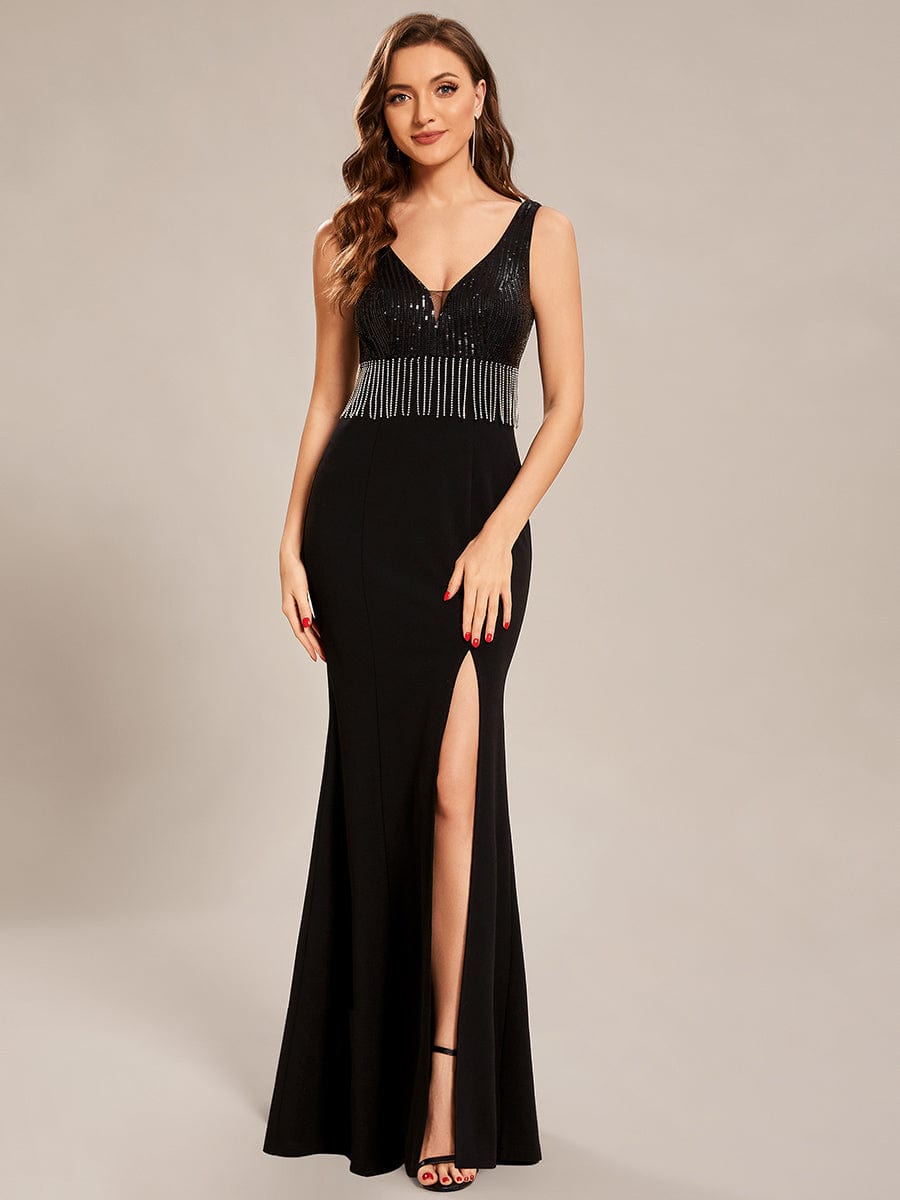 Weitese Custom Size Sequin Tassel High Slit Bodycon Evening Dresses