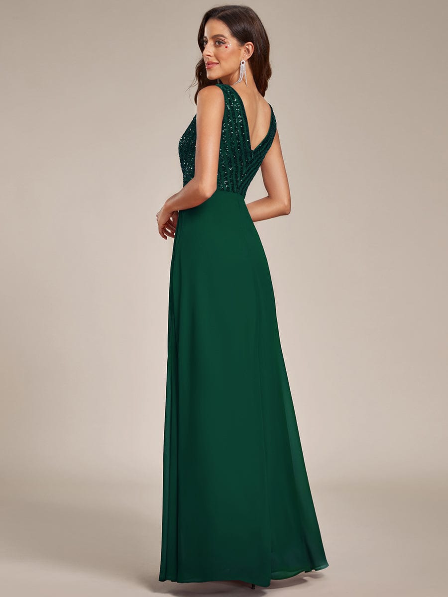 Weitese Sequin Sleeveless Double V-Neck Formal Evening Dress