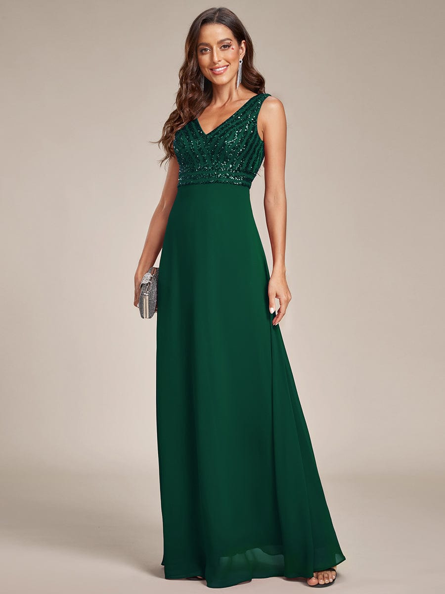 Weitese Sequin Sleeveless Double V-Neck Formal Evening Dress