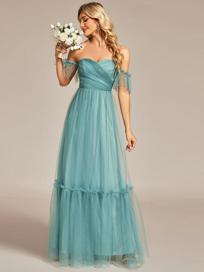 Weitese Off-Shoulder Sweetheart Double Layer Pleated Evening Dress