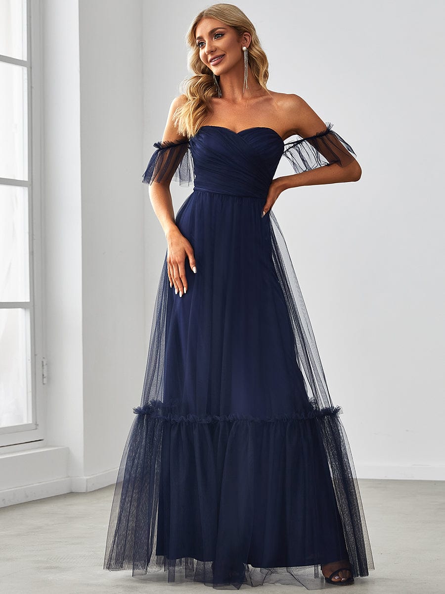 Weitese Off-Shoulder Sweetheart Double Layer Pleated Evening Dress