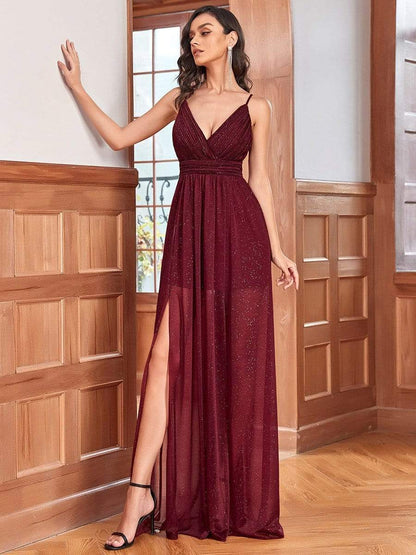 Weitese Spaghetti Strap 2 in 1 Sheer Bridesmaid Dresses