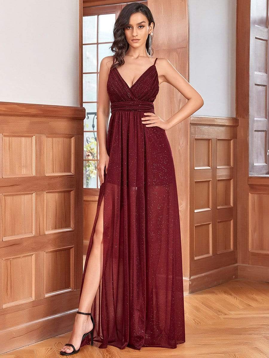 Weitese Spaghetti Strap 2 in 1 Sheer Bridesmaid Dresses