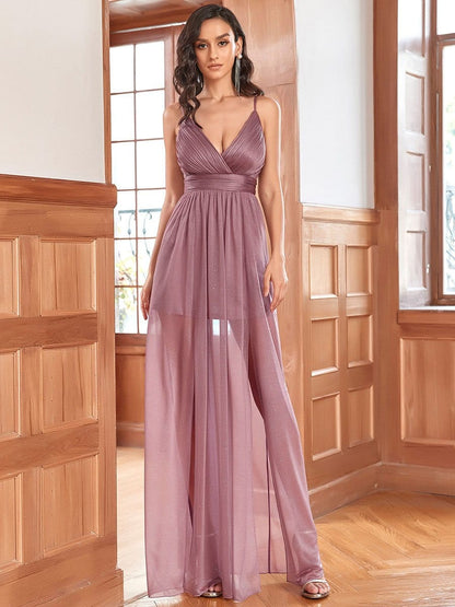 Weitese Spaghetti Strap 2 in 1 Sheer Bridesmaid Dresses