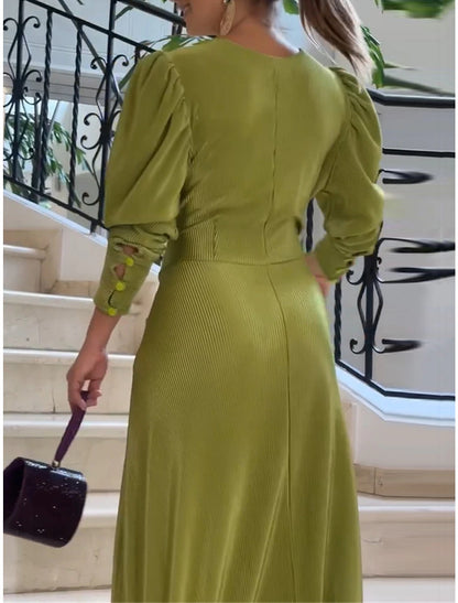 Weitese Women's Prom Dress Party Dress Wedding Guest Dress Long Dress Maxi Dress Green Long Sleeve Pure Color Knot Front Spring Fall Winter V Neck Party Winter Dress Evening Party Wedding Guest