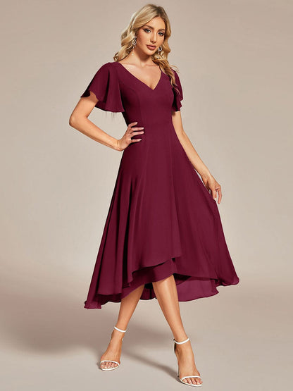 Weitese Flowing Chiffon V-Neck Ruffle Sleeves Bridesmaid Dress