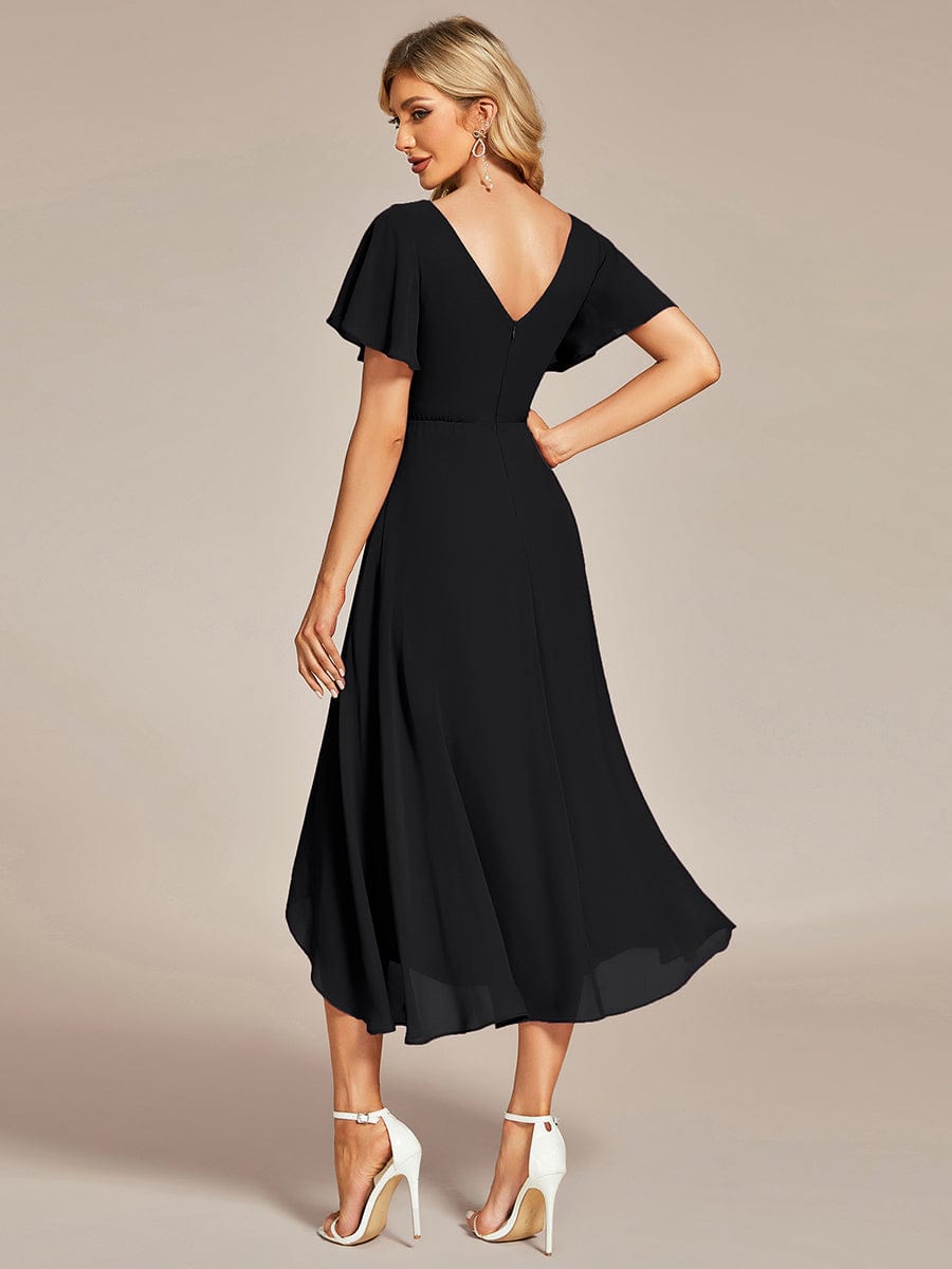 Weitese Flowing Chiffon V-Neck Ruffle Sleeves Bridesmaid Dress