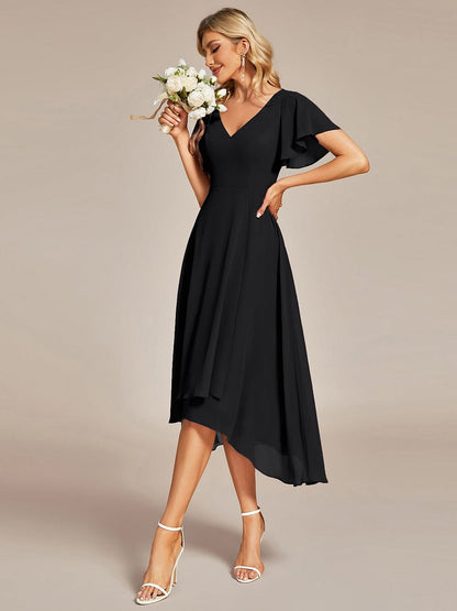 Weitese Flowing Chiffon V-Neck Ruffle Sleeves Bridesmaid Dress