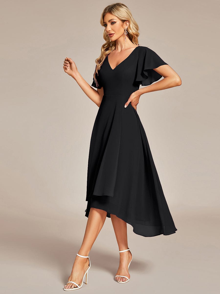 Weitese Flowing Chiffon V-Neck Ruffle Sleeves Bridesmaid Dress