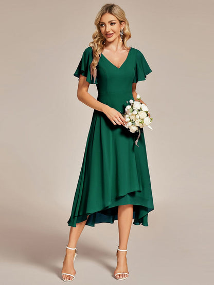 Weitese Flowing Chiffon V-Neck Ruffle Sleeves Bridesmaid Dress