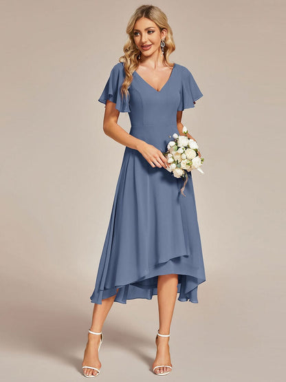 Weitese Flowing Chiffon V-Neck Ruffle Sleeves Bridesmaid Dress