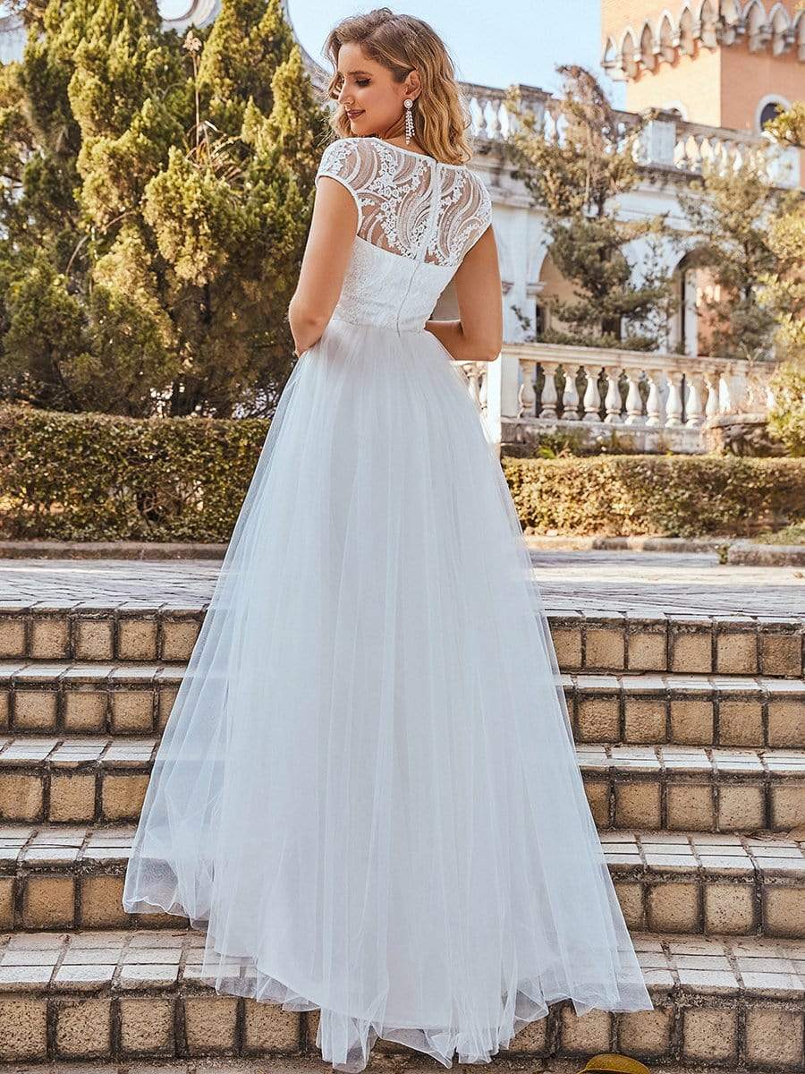 Weitese Elegant Cap Sleeves Casual Applique Outdoor Wedding Dress