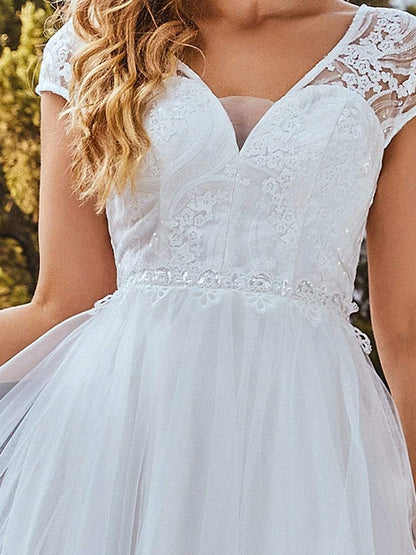 Weitese Elegant Cap Sleeves Casual Applique Outdoor Wedding Dress