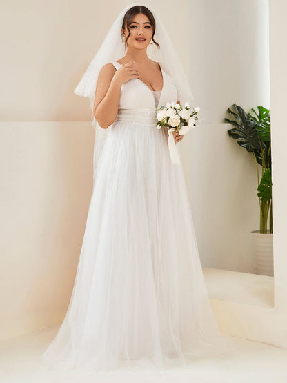 Weitese Plus Size Empire Waist Sleeveless Lace Sheer A-Line Wedding Dress