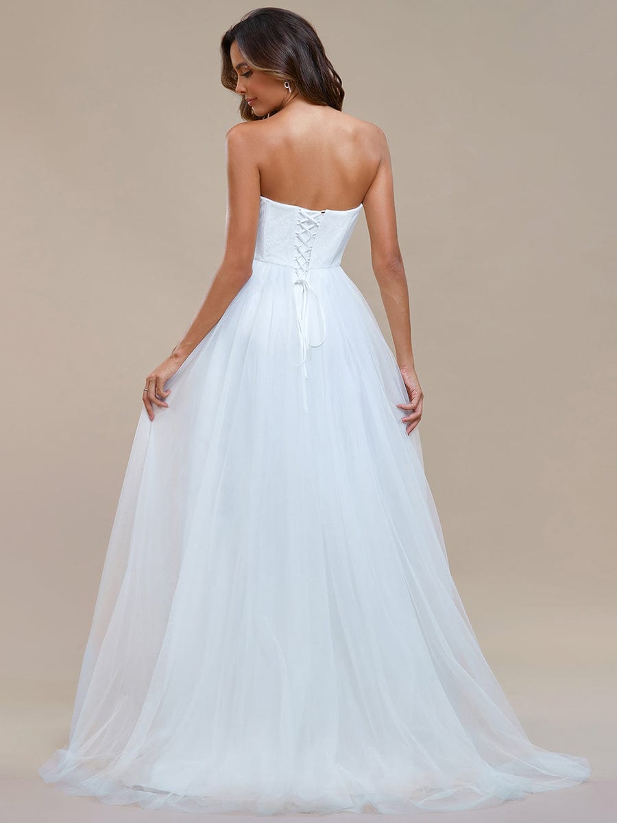 Weitese Romantic Back-laced Adjustable Strapless A-Line Tulle Wedding Dress