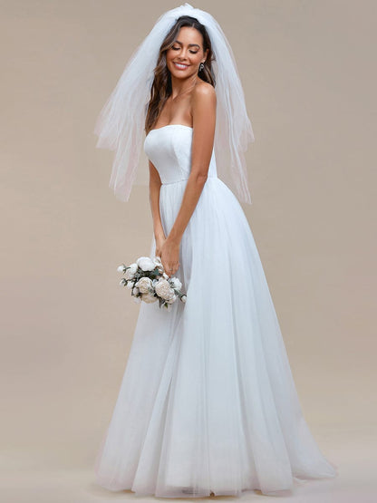 Weitese Romantic Back-laced Adjustable Strapless A-Line Tulle Wedding Dress