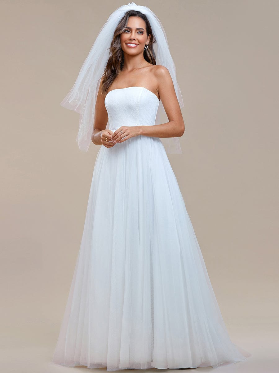 Weitese Romantic Back-laced Adjustable Strapless A-Line Tulle Wedding Dress