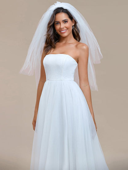 Weitese Romantic Back-laced Adjustable Strapless A-Line Tulle Wedding Dress