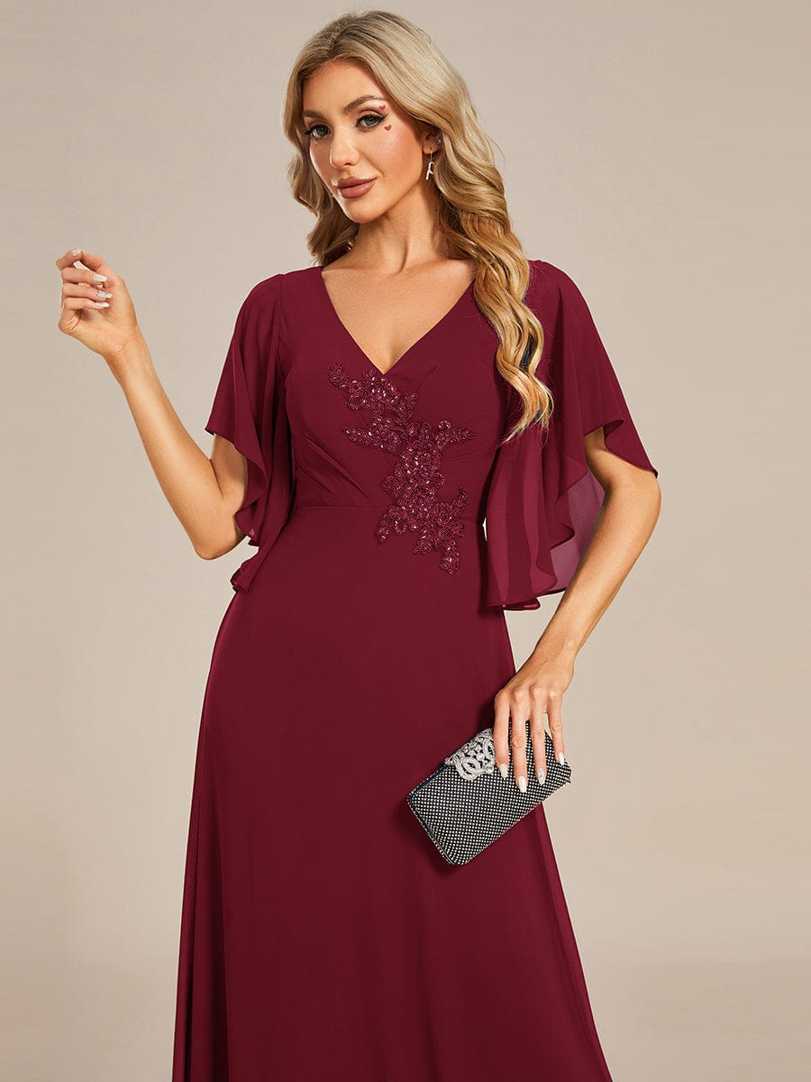 Weitese Half Sleeves Top Applique Decoration Chiffon Mother of the Bride Dress