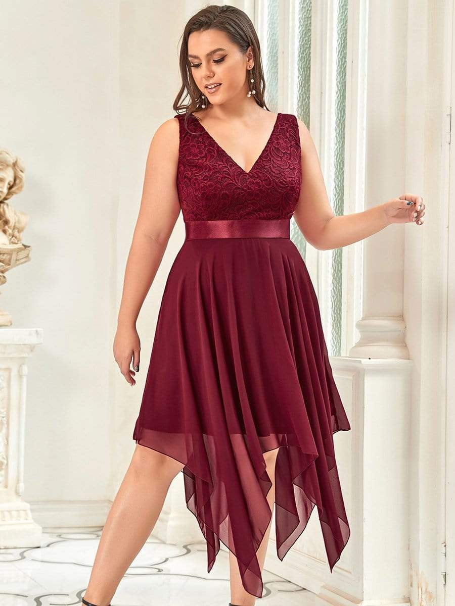 Weitese Plus Size Stunning V Neck Prom Lace Dress for Women