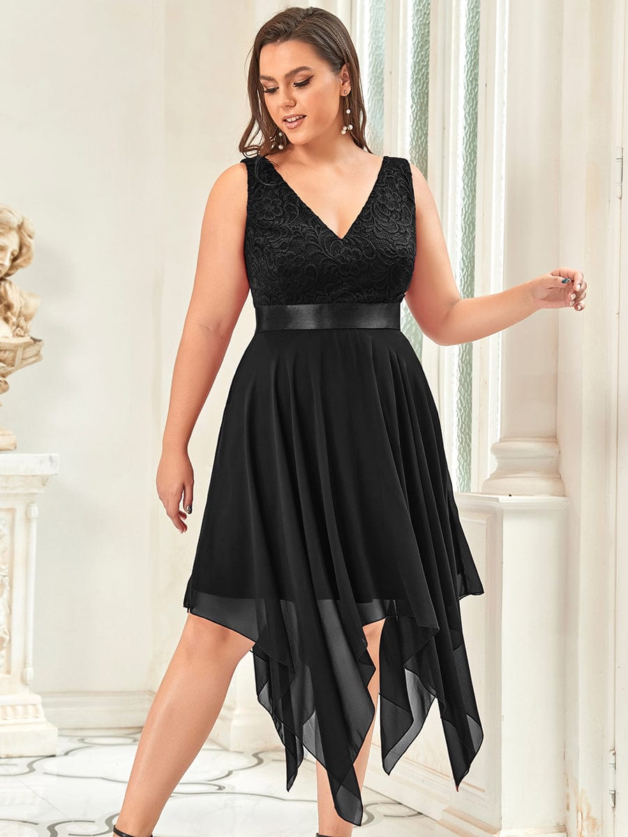 Weitese Plus Size Stunning V Neck Prom Lace Dress for Women