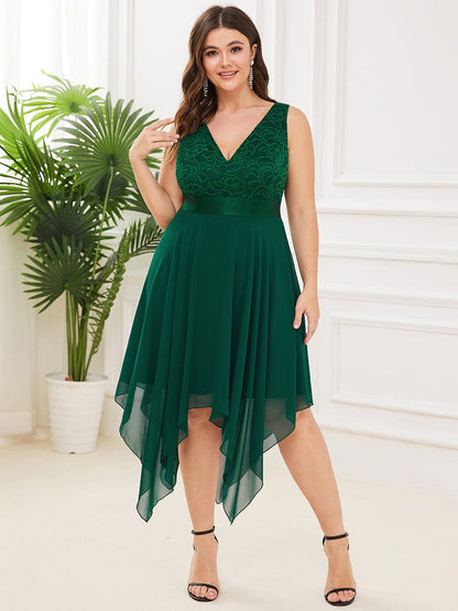 Weitese Plus Size Stunning V Neck Prom Lace Dress for Women