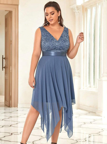 Weitese Plus Size Stunning V Neck Prom Lace Dress for Women