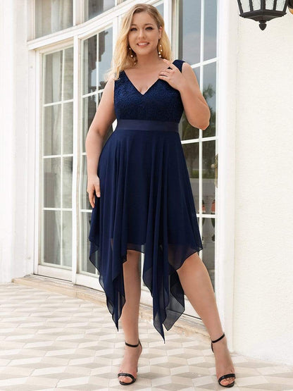 Weitese Plus Size Stunning V Neck Prom Lace Dress for Women