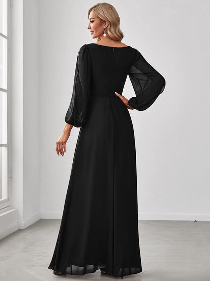 Weitese Elegant Chiffon V-Neckline Long Sleeve Formal Evening Dress